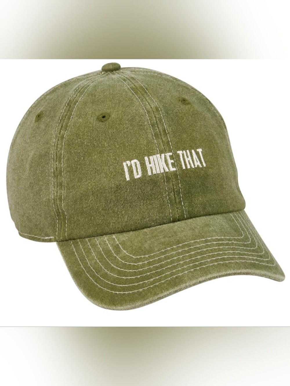 PRIMITIVES by Kathy Baseball Cap I'd Hike That Olive Green Cotton Embroidered